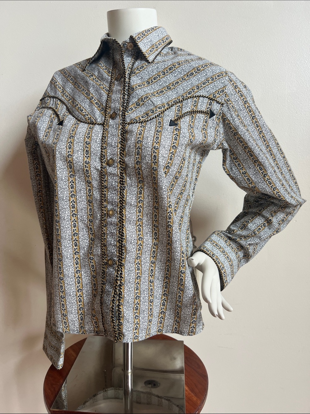 Men's Striped Western Shirt in Gray and Gold